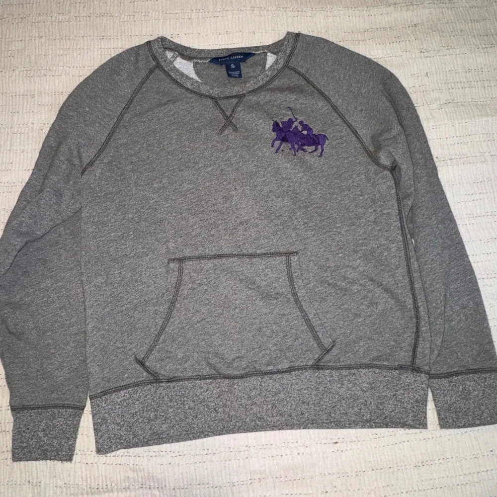 Ralph Lauren Boys XL 16 Gray Big Pony Sweatshirt Purple Logo Number 3 Pullover
